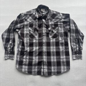 Ely‎ Cattleman Mens XL Western Plaid Long Sleeve Shirt Brown Pearl Snap Rodeo